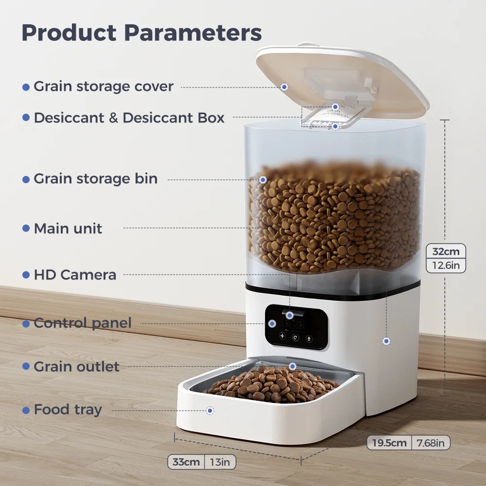Automatic Cat Feeder with Camera & Night Vision, Wifi Cat Food Dispenser Dog Timed Feeder Two-Way Audio 6L Pet Feeder for Cat/Dog, APP