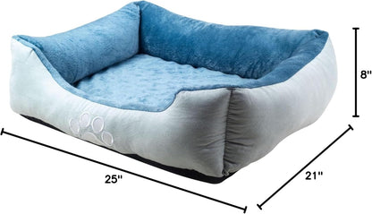 Orthopedic Rectangle Bolster Pet Bed,Dog Bed, Medium 25X21 Inches Blue, by , Blue with Orthopedic Insert. (HCT-ORT-BLUE)