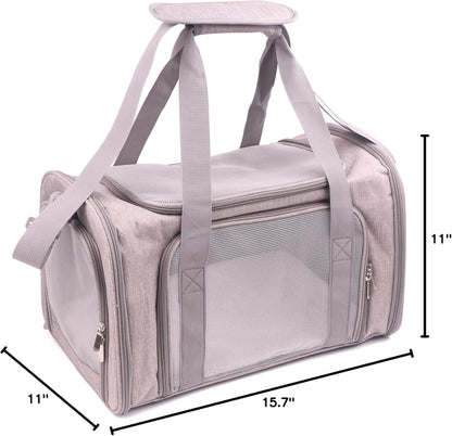 Pet Carrier Bag for Dog Cat,Portable Pet Bag Folding Fabric Pet Travel Carrier Pet Cage for Small Dog,Collapsible Puppy Messenger Pet Bags Airline Approved，Breathable & Durable,Grey Color