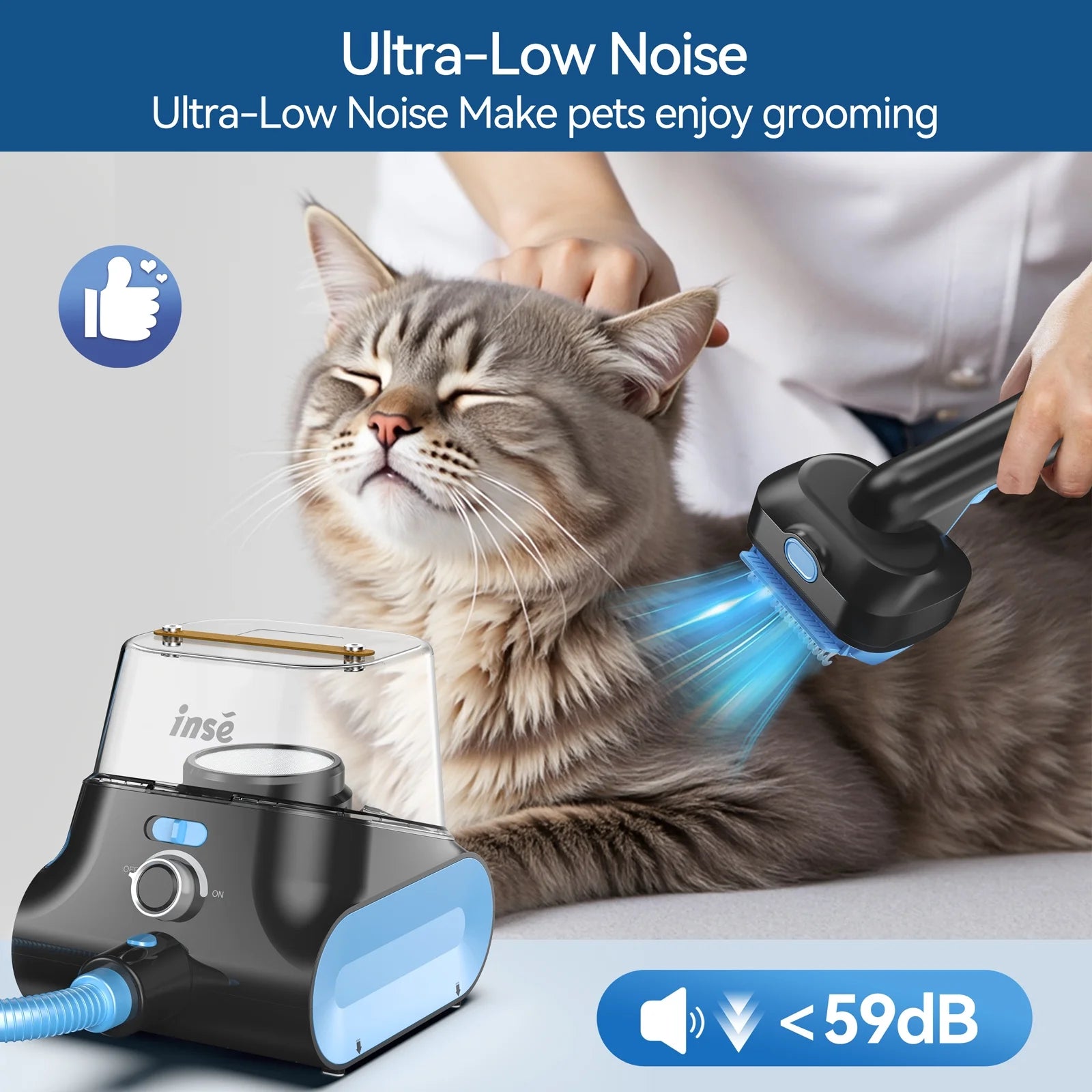 Grooming Vaccum, 4.5L Large Capacity Pet Grooming Kit & 5-In-1 Ultra-Low Noise Pet Grooming Vacu for Dog, Cat