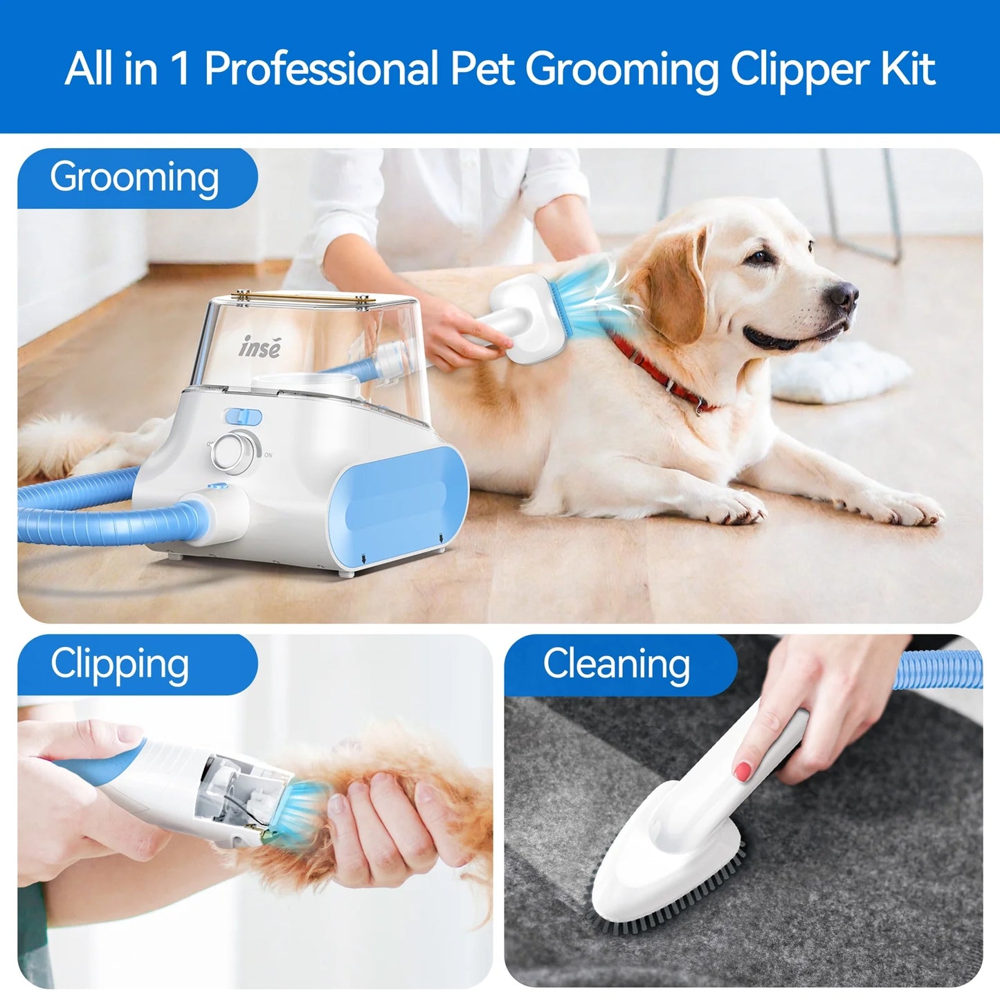 Grooming Vaccum, 4.5L Large Capacity Pet Grooming Kit & 5-In-1 Ultra-Low Noise Pet Grooming Vacu for Dog, Cat