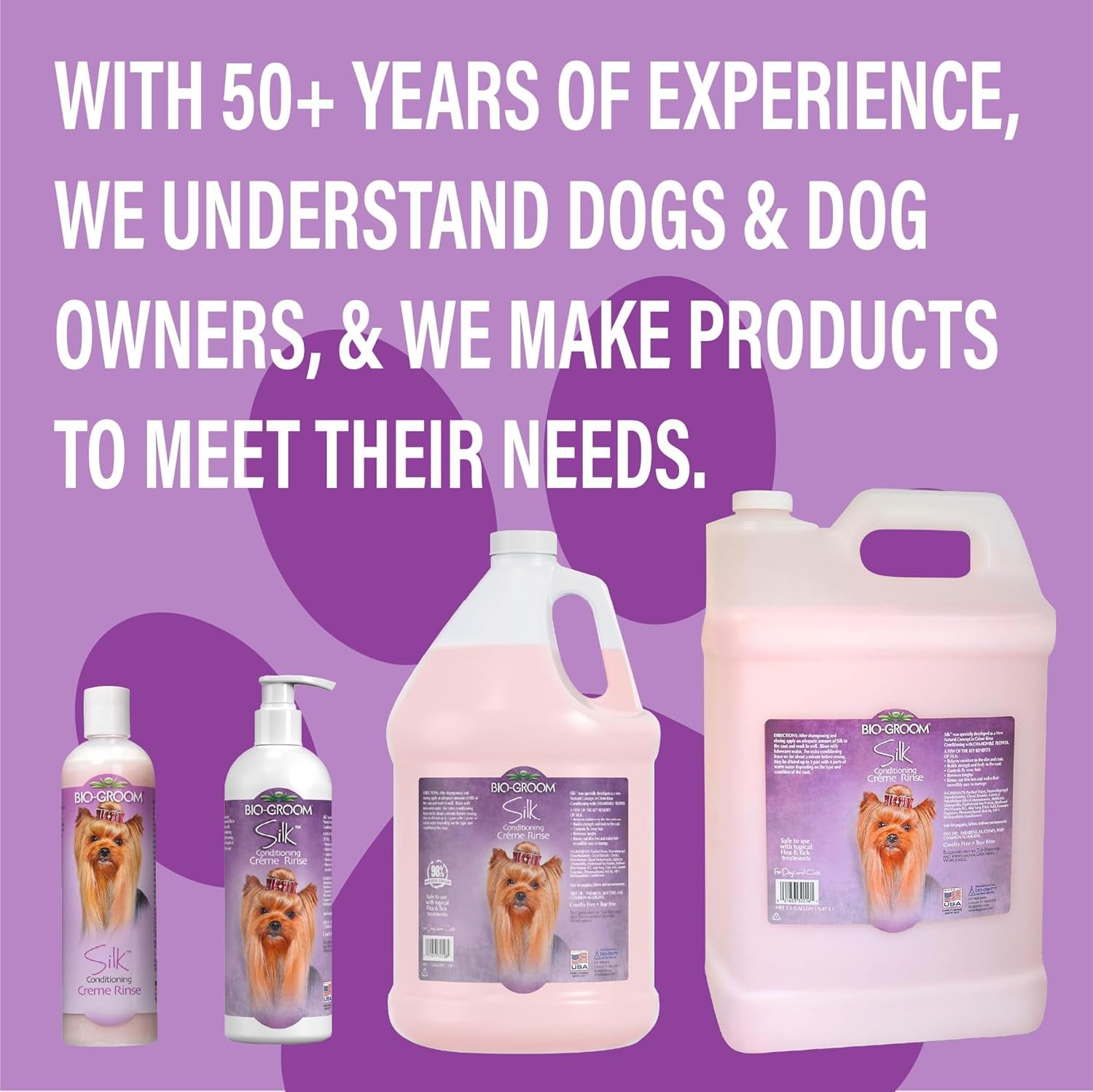 Silk Creme Rinse Dog & Puppy Conditioner - Hair Detangler for Dogs, Moisturizes Skin & Coat, Removes Tangles & Frizz, Made in USA - 1 Gallon