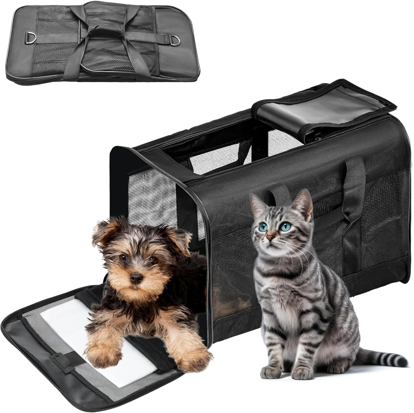 Pet Travel Carrier Soft Sided Portable Bag for Cats, Small Dogs, Kittens or Puppies 17 Lbs Max, Collapsible, Durable, Airline Approved, Travel Friendly (Medium)