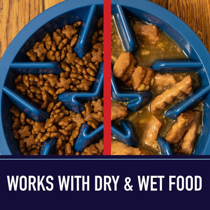 Slow Feeder Dog Bowls - Nonslip Slow Feeder Insert, Healthy Eating Dog Food Bowl, Includes Puppy Essentials Placemat & Star Mold, 2 Cup, Gray