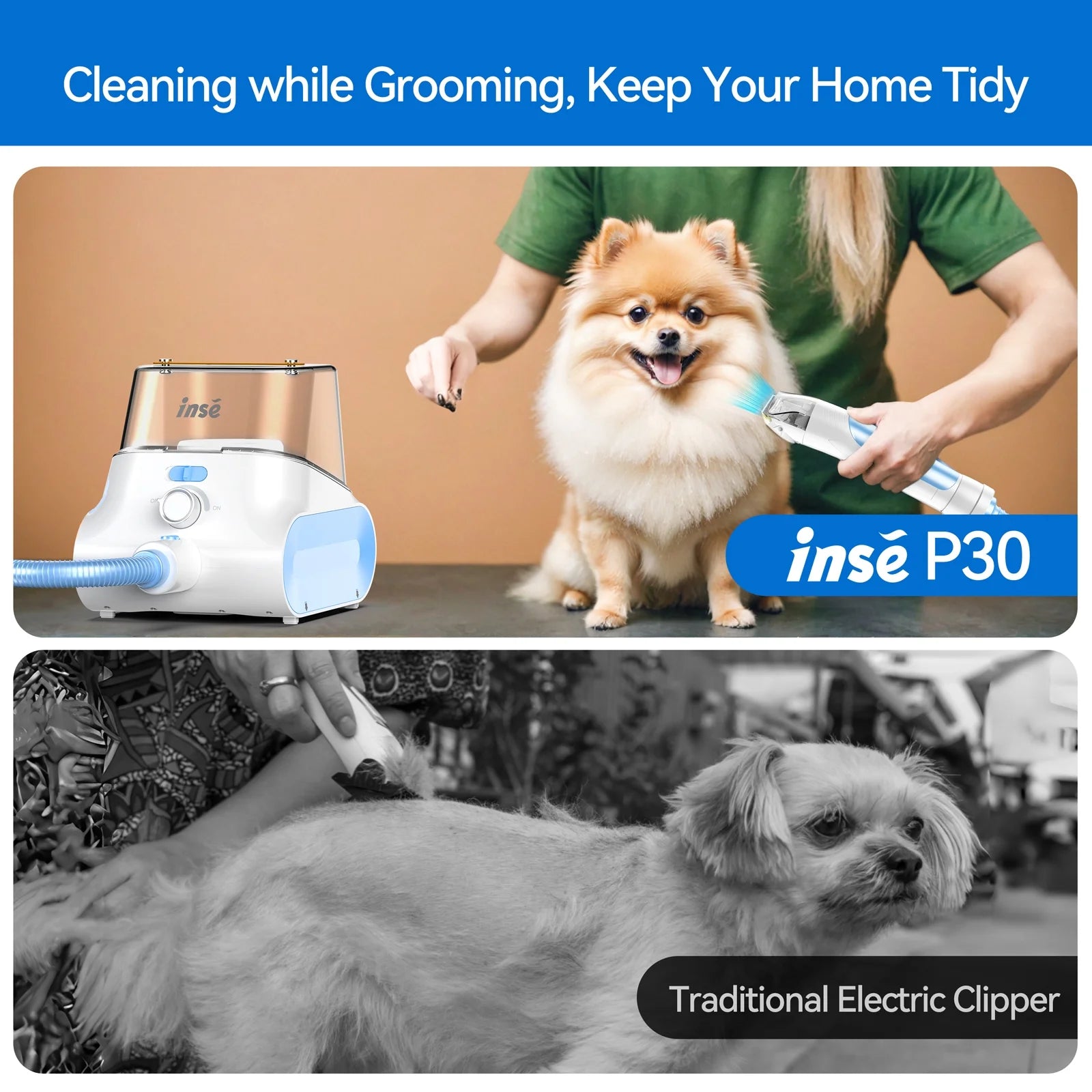 Grooming Vaccum, 4.5L Large Capacity Pet Grooming Kit & 5-In-1 Ultra-Low Noise Pet Grooming Vacu for Dog, Cat