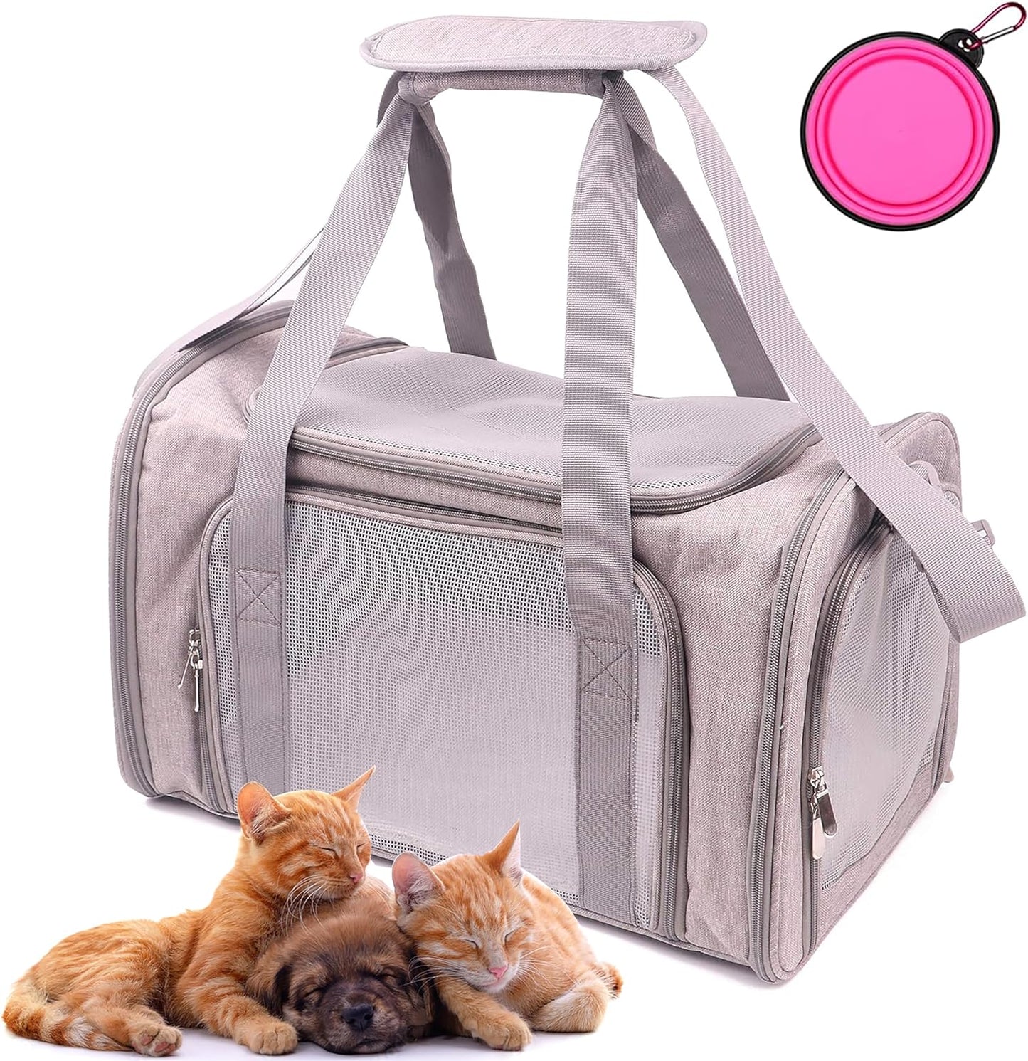 Pet Carrier Bag for Dog Cat,Portable Pet Bag Folding Fabric Pet Travel Carrier Pet Cage for Small Dog,Collapsible Puppy Messenger Pet Bags Airline Approved，Breathable & Durable,Grey Color
