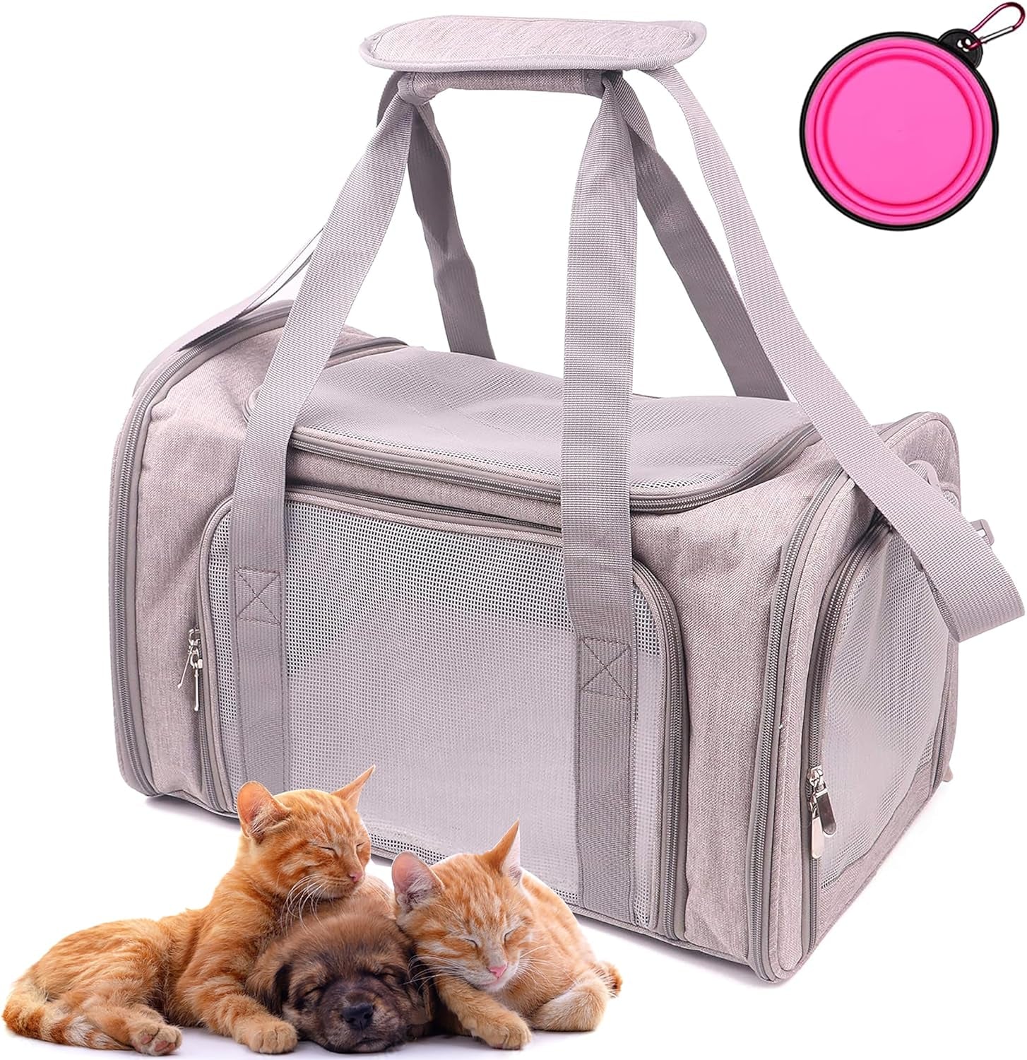 Pet Carrier Bag for Dog Cat,Portable Pet Bag Folding Fabric Pet Travel Carrier Pet Cage for Small Dog,Collapsible Puppy Messenger Pet Bags Airline Approved，Breathable & Durable,Grey Color